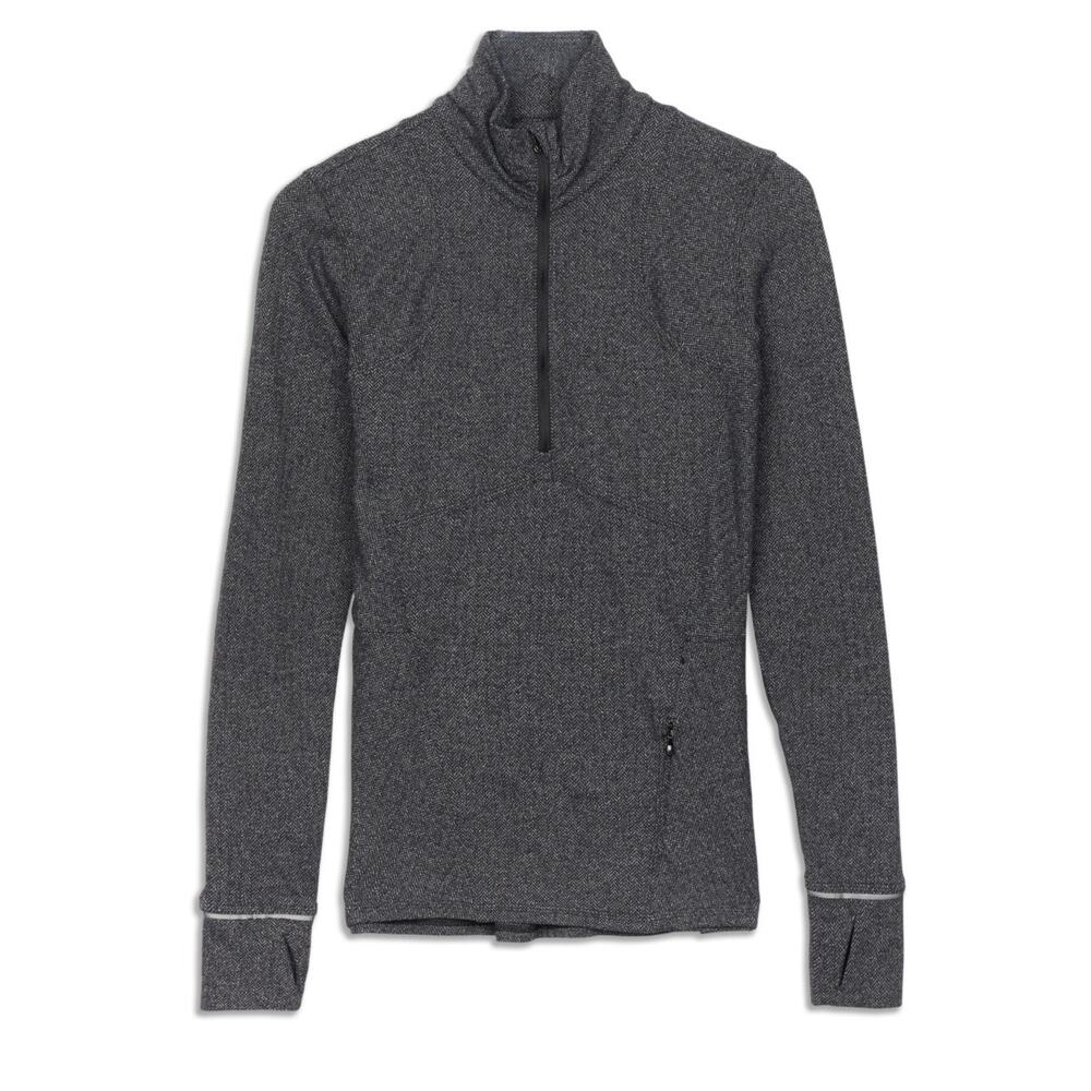 LULULEMON Women's Runderful Size 4 Half Zip Pullover Jacket Black Herringbone